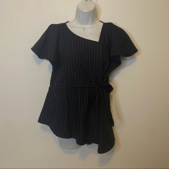 Marissa Webb Lorie Pinstripe Wool Wrap Blouse Size XS - Picture 2 of 16